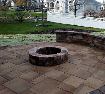 Belgard Hardscape Fire Pits and Seat Wall Installation Chester Springs PA
